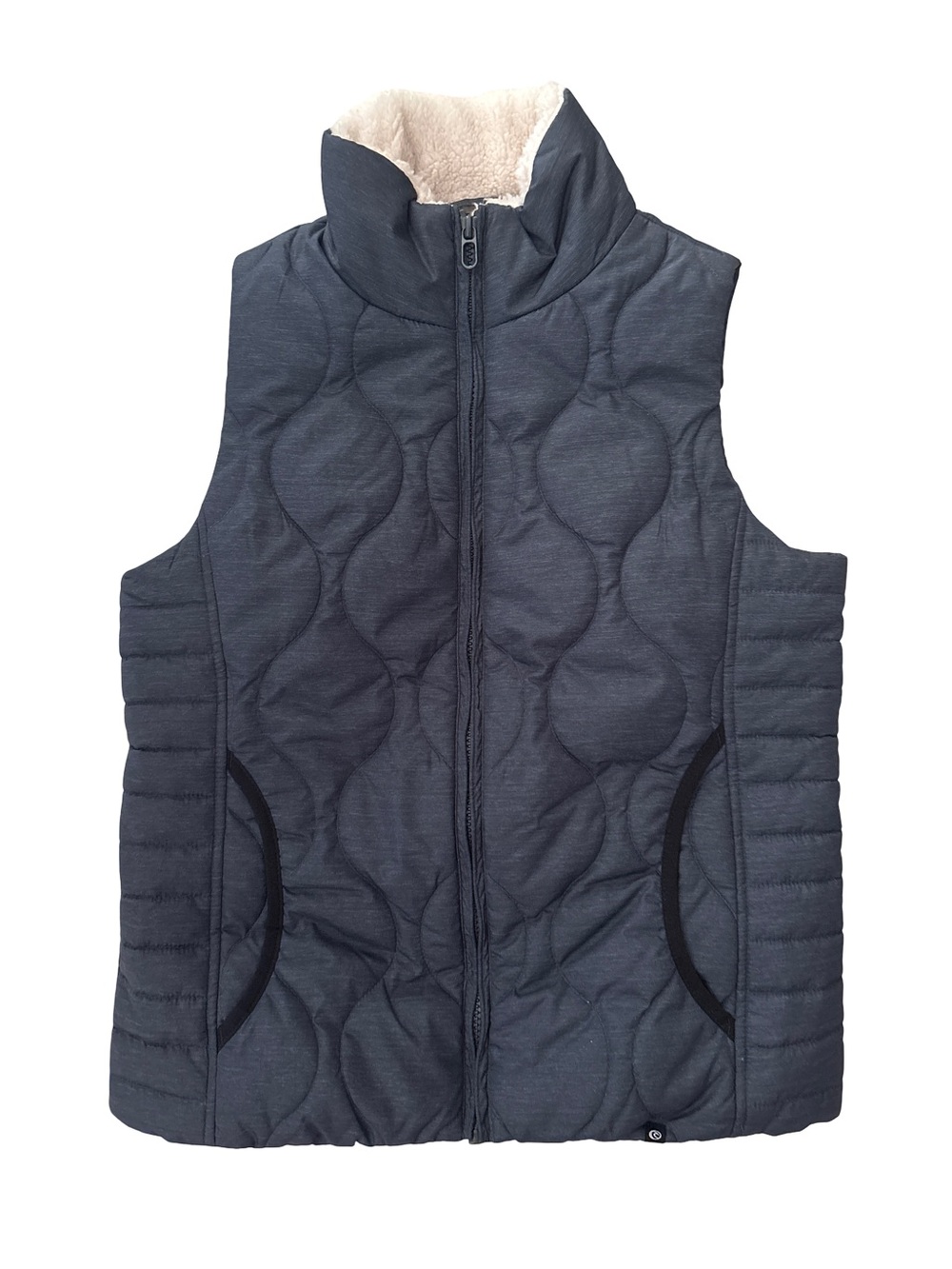 Rip Curl Quilted Navy Vest with Cream Sherpa Collar